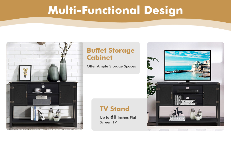Multi-Functional TV Cabinet with 2 Side Door for TVs up to 60 Inch